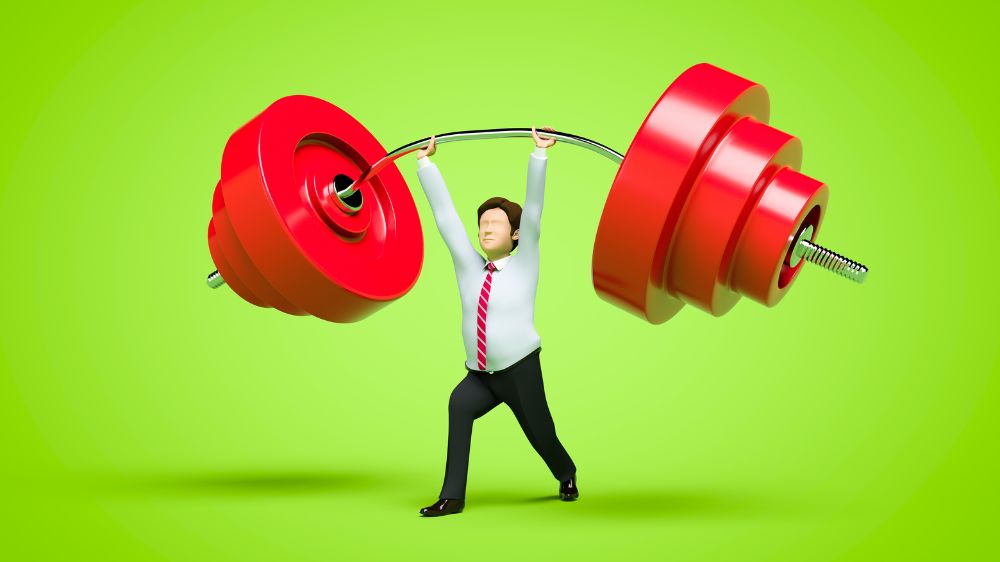 巨大なバーベルを持ち上げている男性の3Dイラスト